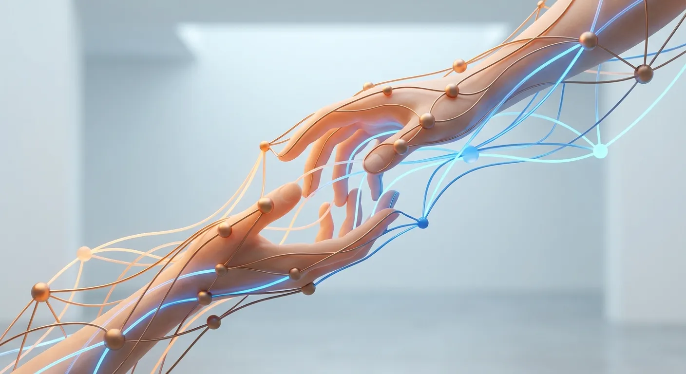 Abstract representation of empathy in technology, featuring interconnected nodes and warm colors.